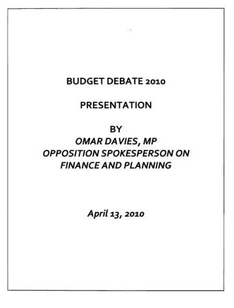 April  :1.3, 20:1.0 BUDGET DEBATE 2010  PRESENTATION  BY OMAR DA VIES, MP OPPOSITION SPOKESPERSON