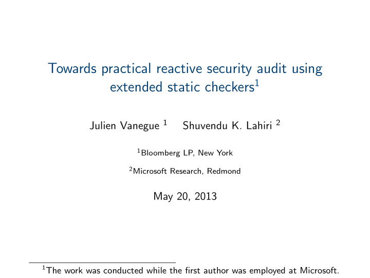 towards practical reactive security audit using