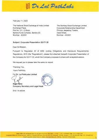 2 For Dr. Lal PathLabs Limited  1?\\']Lao,t,  j  _,  J  Company Secretary and Legal Head