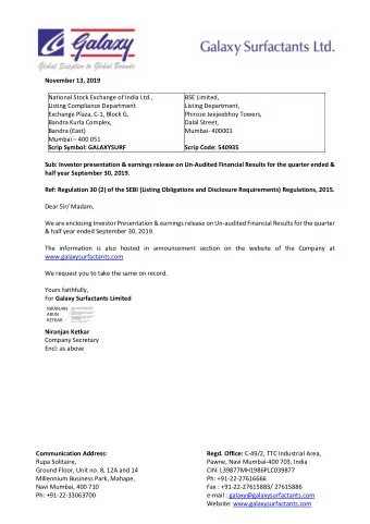 November 13, 2019  National Stock Exchange of India Ltd.,  BSE Limited,  Listing Compliance