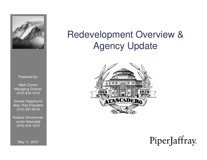 redevelopment overview agency update