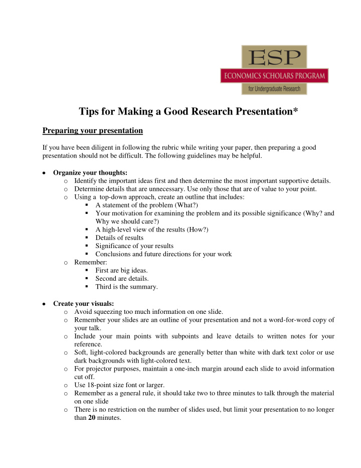 tips for making a good research presentation