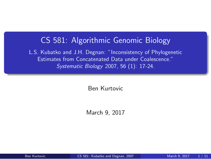 cs 581 algorithmic genomic biology