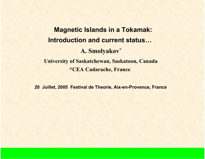 magnetic islands in a tokamak introduction and current