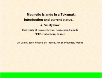 Magnetic Islands in a Tokamak:  Introduction and current status A. Smolyakov *  University of