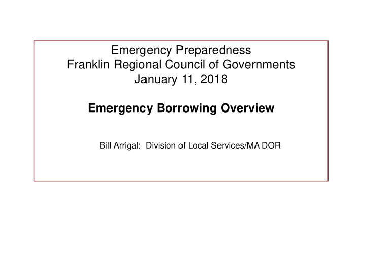 emergency preparedness franklin regional council of