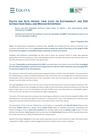 RATINGS FROM S MALL AND M EDIUM E NTERPRISES - E QUITA AND A LT LTIS U NIVERS T C ATT TIFY A NEW