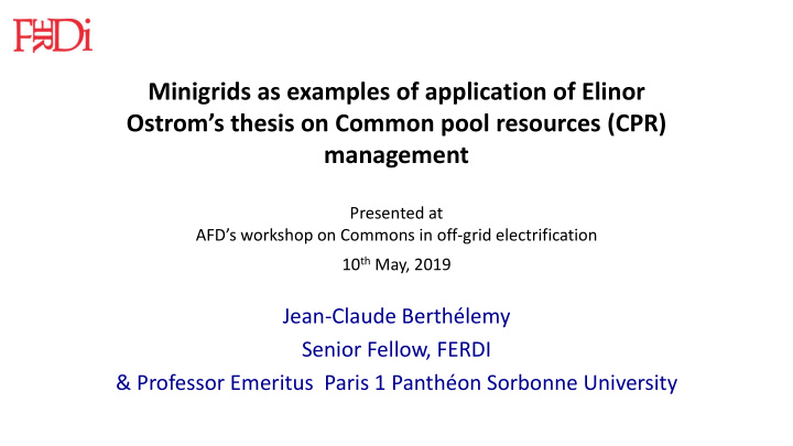minigrids as examples of application of elinor ostrom s
