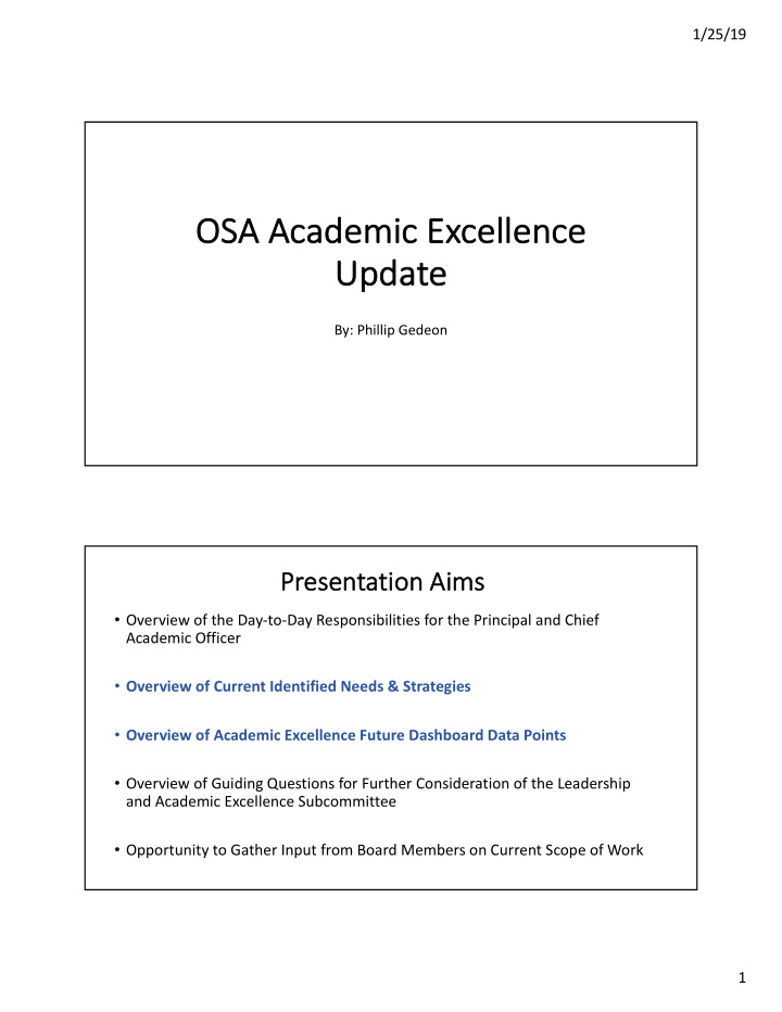 osa academic c exce cellence ce up update