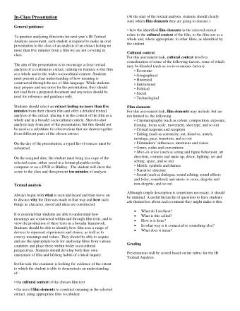 In-Class Presentation  (At the start of the textual analysis, students should clearly state which