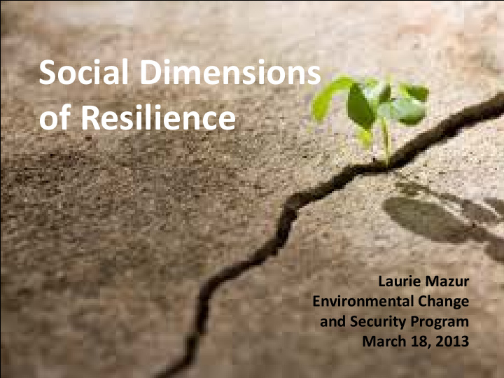 social dimensions of resilience