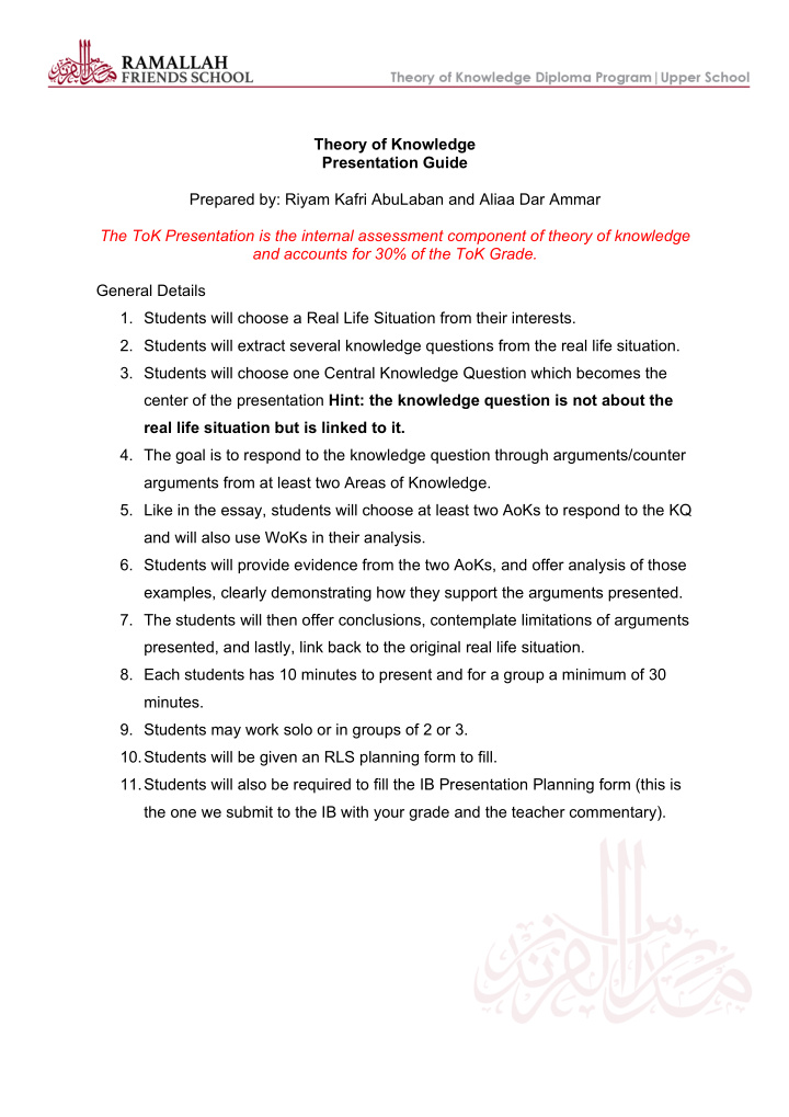 theory of knowledge presentation guide prepared by riyam