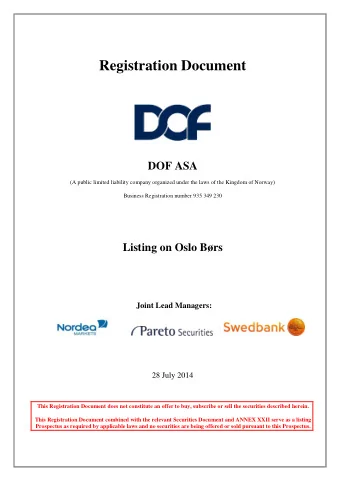 Registration Document  DOF ASA  (A public limited liability company organized under the laws of the
