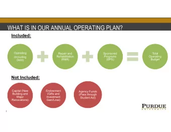 WHAT IS IN OUR ANNUAL OPERATING PLAN?  Included:  Operating  Repair and  Sponsored  Total