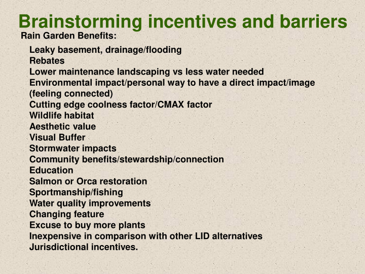 brainstorming incentives and barriers