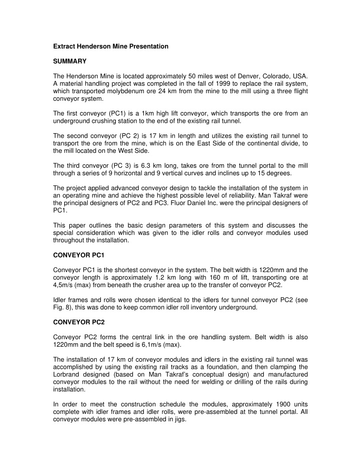 extract henderson mine presentation summary the henderson