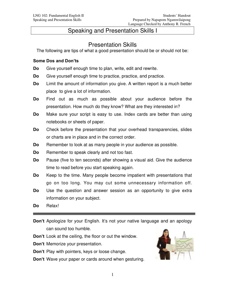 speaking and presentation skills i presentation skills