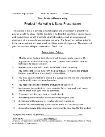 Product / Marketing &amp; Sales Presentation  The purpose of this is to develop a marketing plan