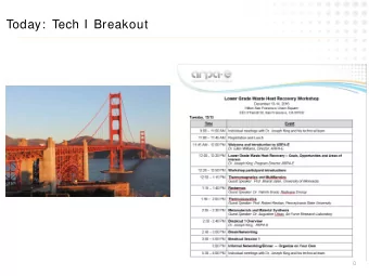 Today:  Tech I Breakout  0  Breakout Session Goals -  Identify and Capture  1.  What is the current