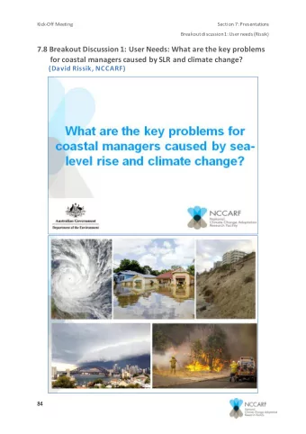 7.8 Breakout Discussion 1: User Needs: What are the key problems for coastal managers caused by SLR