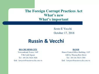 Russin &amp; Vecchi  HO CHI MINH CITY  HANOI  Vietcombank Tower, 14/F  Hanoi Central Office