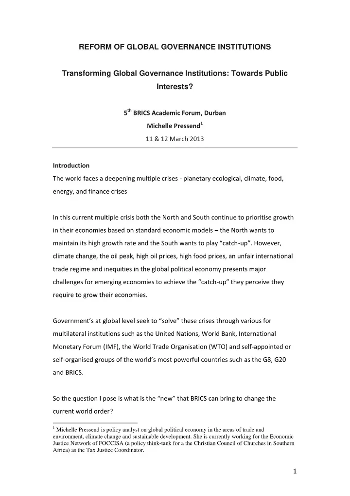 reform of global governance institutions transforming