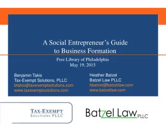 A Social Entrepreneurs Guide  to Business Formation  Free Library of Philadelphia  May 19, 2015