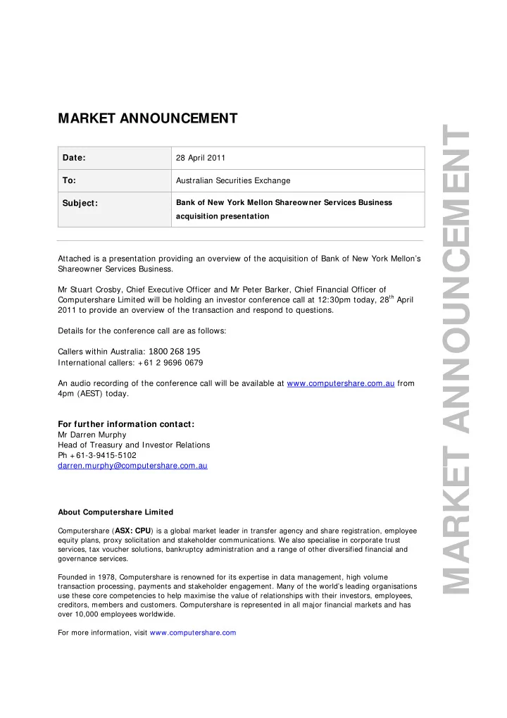 market announcement
