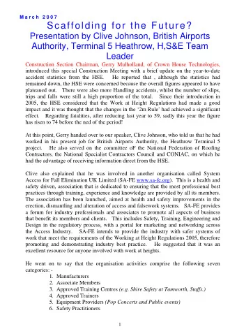 Scaffolding for the Future?  Presentation by Clive Johnson, British Airports  Authority, Terminal 5