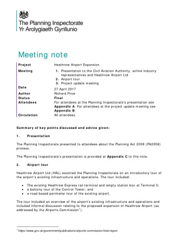 Meeting note  Project  Heathrow Airport Expansion  Meeting 1 . Presentation to the Civil Aviation
