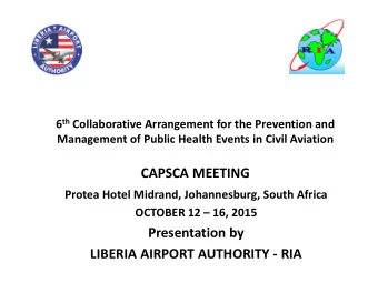 CAPSCA MEETING  Protea Hotel Midrand, Johannesburg, South Africa  OCTOBER 12  16, 2015