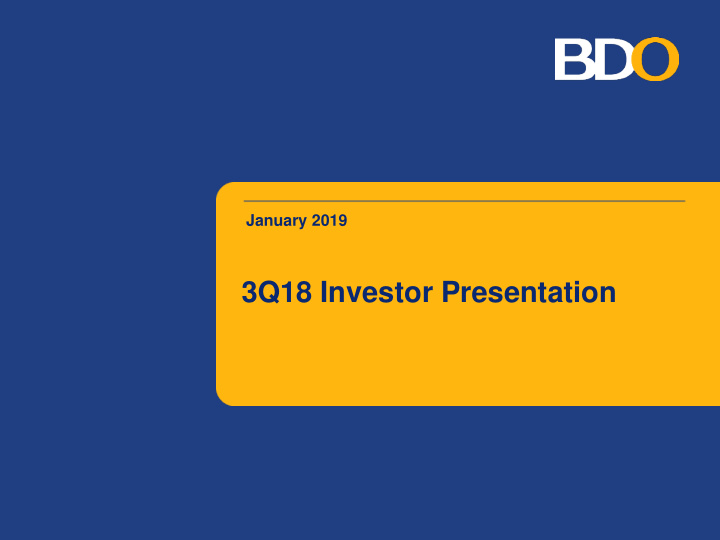 3q18 investor presentation presentation outline