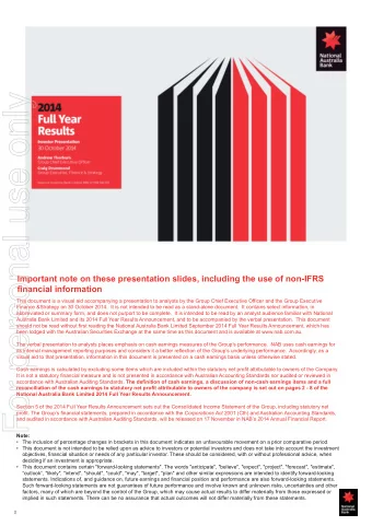 For personal use only  Important note on these presentation slides, including the use of non-IFRS