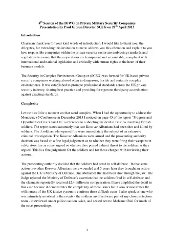 4 th Session of the IGWG on Private Military Security Companies Presentation by Paul Gibson