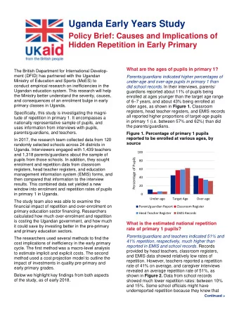 Uganda Early Years Study  Policy Brief: Causes and Implications of  Hidden Repetition in Early