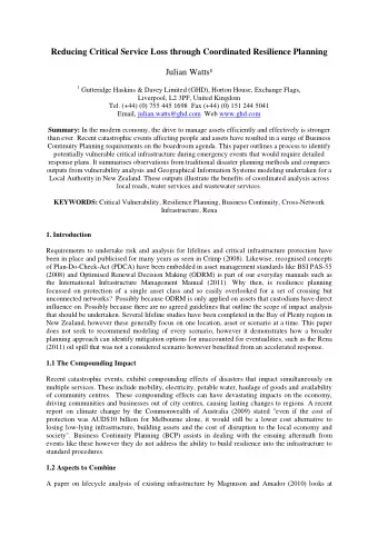 Reducing Critical Service Loss through Coordinated Resilience Planning Julian Watts 1 Gutteridge