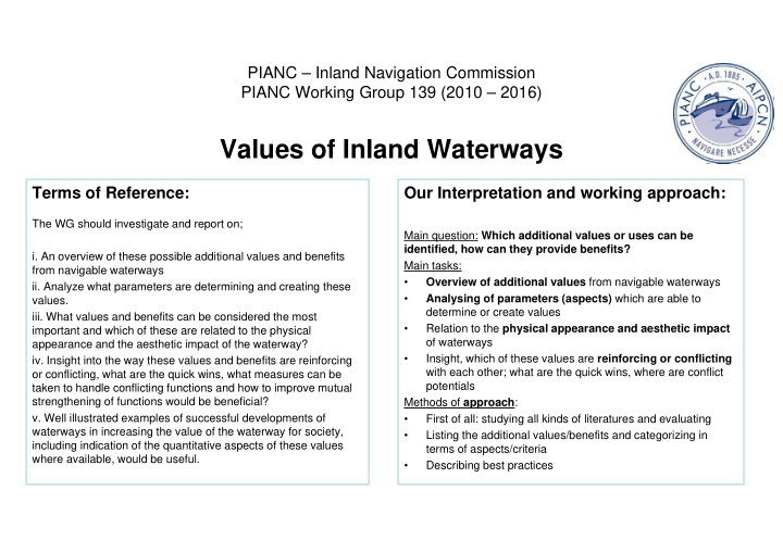 values of inland waterways