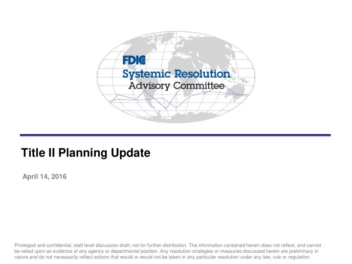 title ii planning update