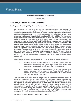 Investment Services Regulatory Update  March 1, 2011  NEW RULES, PROPOSED RULES AND GUIDANCE  SEC