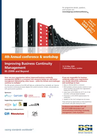 4th Annual conference &amp; workshop  Improving Business Continuity  12-14 May 2009  Management  1