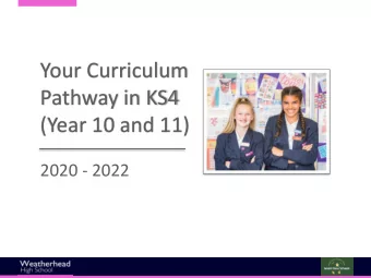 Your Curriculum  Pathway in KS4  (Year 10 and 11)  2020 - 2022  Where to now?  The journey from