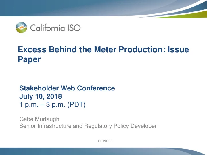 excess behind the meter production issue paper