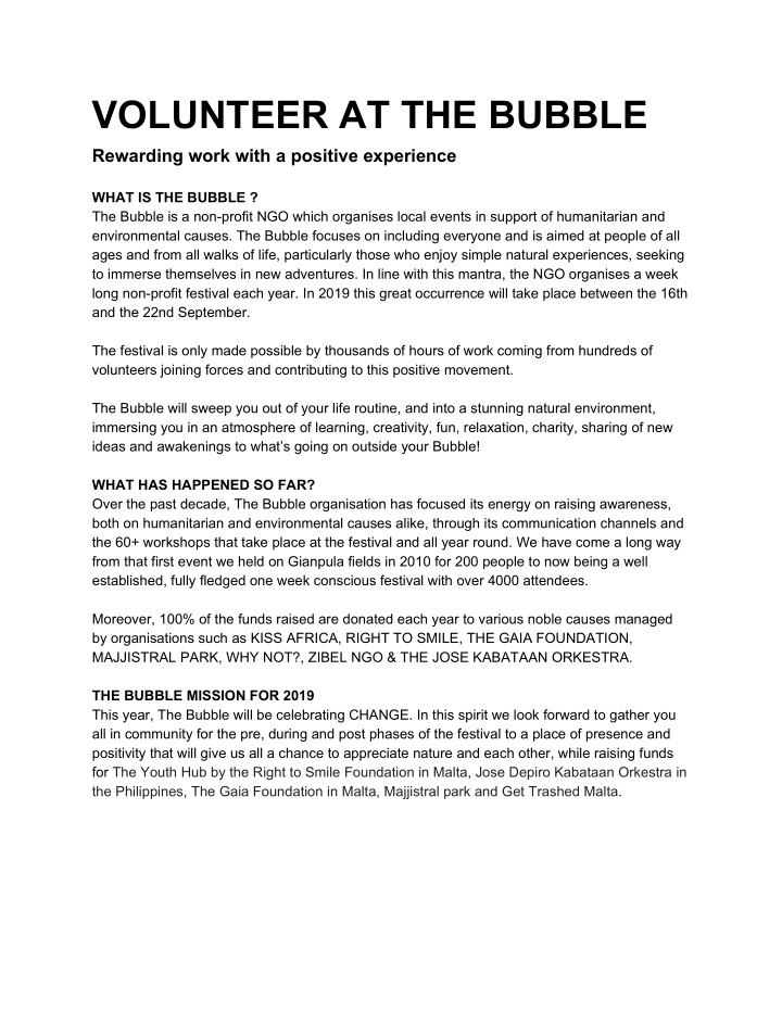 volunteer at the bubble