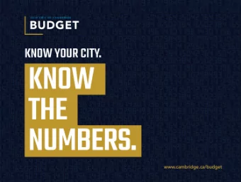 Understanding a City Budget  What is a Municipal Budget?  City of Cambridge 2019 Budget in Brief