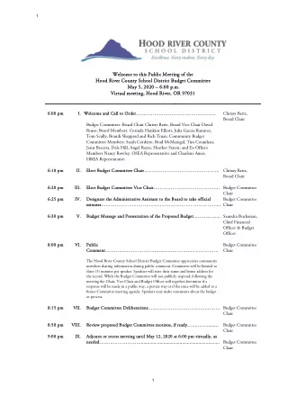 Welc  lcome to  to th  this P  Publi  ublic M  Meeting o  of th  the  Hood  ood R  Riv  iver C  Cou