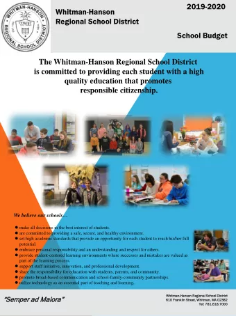 2019-2020  Whitman-Hanson  Regional School District  School Budget The Whitman-Hanson Regional