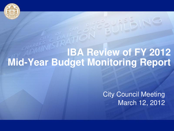 iba review of fy 2012 mid year budget monitoring report