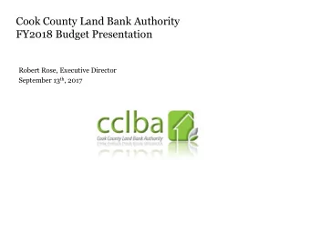 Robert Rose, Executive Director September 13 th , 2017  Purpose  Mission:  To Reduce and Return