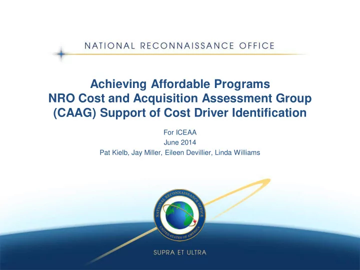 caag support of cost driver identification
