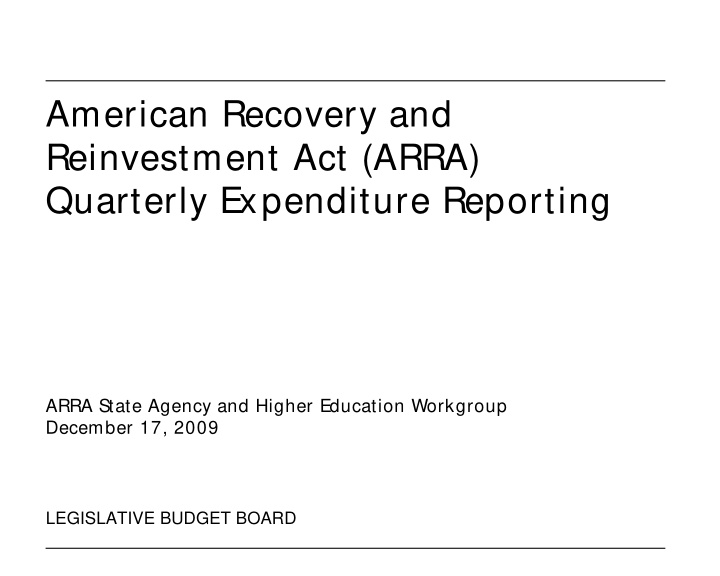 american recovery and reinvestment act arra quarterly